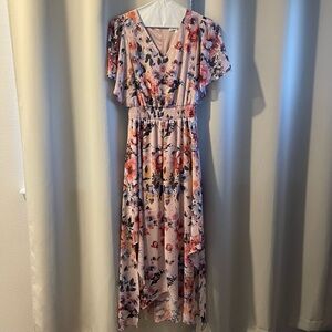 Chaus Floral Smocked Waist Fil Coupe Chiffon Maxi Dress